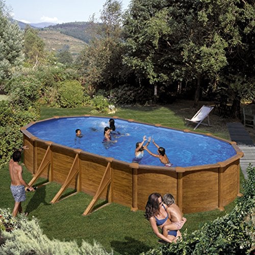 Piscina de Acero Elevada,Ovalada con Aspecto Madera. Piscinas Desmontables para Jardín. 730 x 375 x 132 cm - Piscina Gre KITPROV738WO Mauritius.