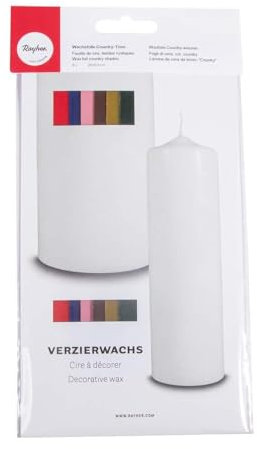 RAYHER HOBBY Rayher 3102300 Verzierwachs, Country-Töne, Set 6 Verzierwachsplatten, Farben sortiert, je 20 x 6,5 cm, Wachs zum Kerzen verzieren, Kerzenwachs, Wachsfolie