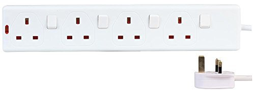 PRO ELEC PELB1611 4 Gang Individual Switched Extension Lead, White 3m