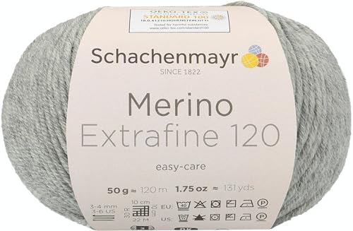 Schachenmayr Merino Extrafine 120 9807552-00190 hellgrau meliert Handstrickgarn, Schurwolle