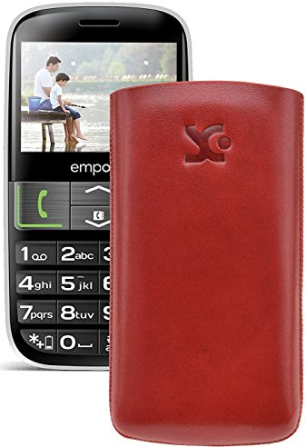 Suncase Original Tasche für/Emporia Euphoria V50 / Leder Etui Handytasche Ledertasche Schutzhülle Case Hülle - Lasche mit Rückzugfunktion* In Rot