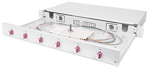DIGITUS LWL Spleißbox 6 Kupplungen - LC - OM4 - 1HE - 19-Zoll - Multi-Mode Duplex - Mit Spleiß-Kassette - Rack-Einbau