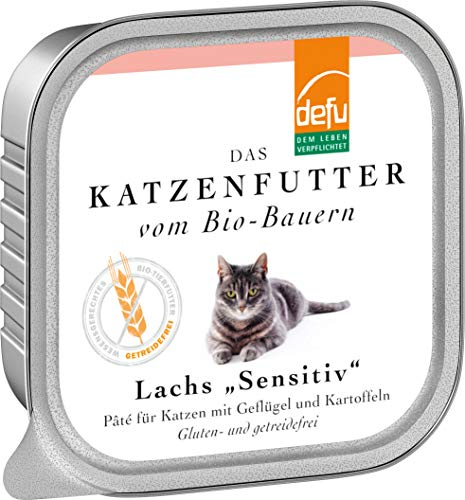 defu Katzenfutter | 16 x 100 g | Pate Bio Lachs Sensitiv | Alleinfuttermittel Premium Bio Nassfutter für Katzen