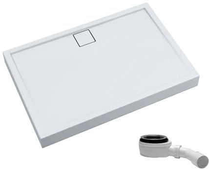 AQUABAD Duschwanne/Duschtasse | Komplettset Finca mit LeakProtect Technologie Smooth White 90x140cm Rechteck | inkl. Ablaufgarnitur/Siphon