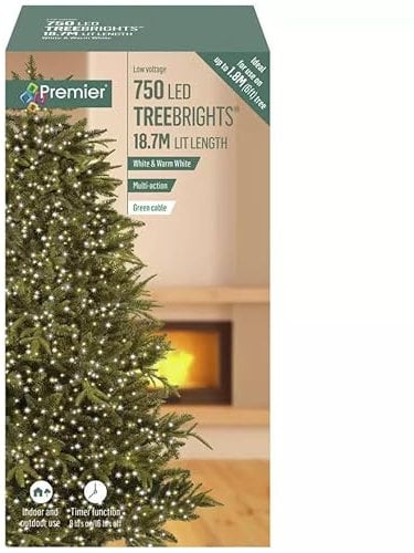 Premier Decorations - 750 Multi Action TreeBrights LED Lights with Timer - Warm White & White