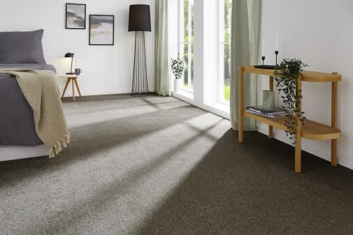 andiamo Teppichboden Izmir für Wohnzimmer und Kinderzimmer - Teppichboden Meterware zum Verlegen - Teppichbelag mit hoher Trittschalldämmung - weicher Teppichboden 400 x 600 cm Braun-Grau