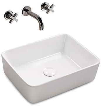 Aufsatz Keramik Waschbecken Soho Brillant Weiß 48 cm mit Easy Clean Oberfläche Design Aufsatzwaschbecken Waschschale | Waschbecken mit Lotus-Effekt