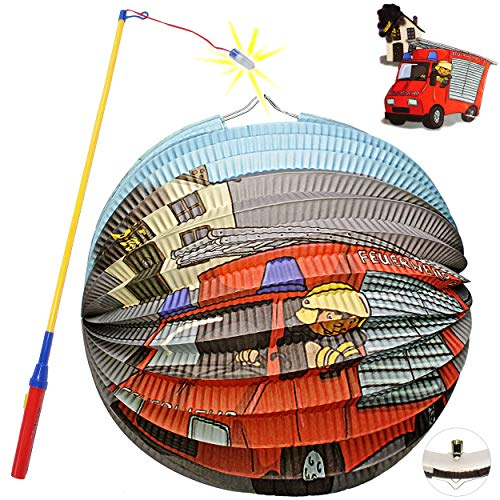 alles-meine.de GmbH Set: Laterne/Lampion + LED Laternenstab - Feuerwehr & Feuerwehrmann - für Kinder - Papierlaterne Rund - aus Papier - Lampe - Laternen Lampions - Figur - ele..