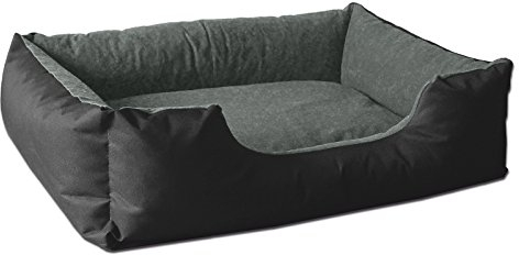 BedDog Hundebett LUPI, Hundekissen mit Abziehbaren Waschbaren Bezug, Hundekorb, Hundesofa, für Kleine Hunde, S, schwarz-grau