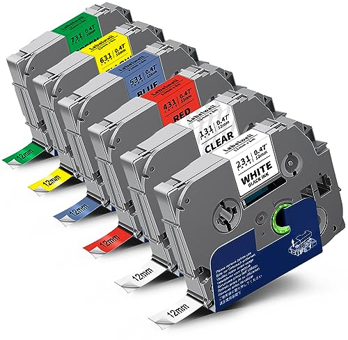 6x Labelwell 12mm 0.47 kompatibel Schriftband für Brother TZe-231 TZe-131 TZe-431 TZe-531 TZe-631 TZe-731 für Brother P-touch Bänder für Brother PT-H100LB PT-D210 D600VP D400 H107B P700 1000 PT-H105