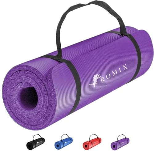 ROMIX Yoga Mat Thick 10 MM Foam Exercise Mat, 180x60x1cm Non Slip Gym Mats With Carry Bag and Strap, Yoga Mats for Women Men Pilates Mat Gymnastics Meditation Home Outdoor