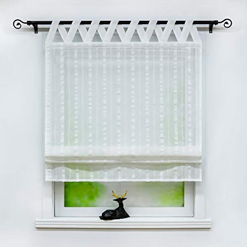 Joyswahl Raffrollo Halbtransparentes Bändchenrollo Mila 80x140 Streifen | Raffgardinen Unifarbig, Fenster Schals mit Schlaufen, Vorhänge Wohnzimmer, Schlaufenrollo Leinenoptik, Fensterrollo 1er Pack