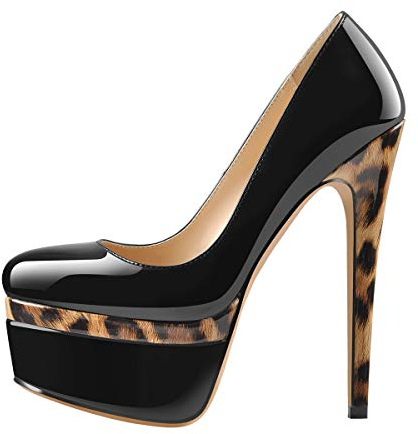 Only maker Doppelplattform Pumps Frauen Elegante High Heels mit Modisch Leoparden Stiletto Absatz 38 EU