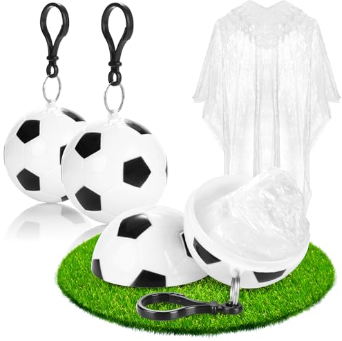 com-four® 3x Regenponcho in Fußballkugel - Notfallponcho für EM, WM, Stadion, Konzert, Wandern, Camping - Regenschutz mit Karabinerhaken zum Anhängen - Regen-Überwurf mit Kapuze (3x transparent)