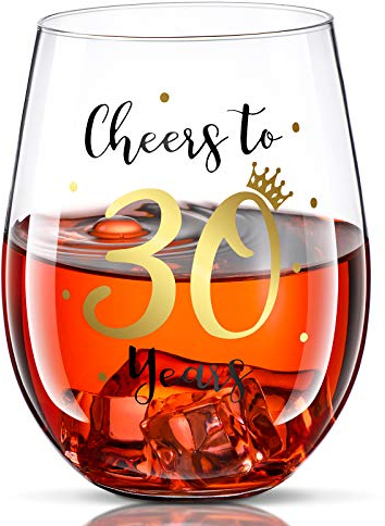 Cheer to 30 Birthday Stemless Wine Glass 30th Birthday Wine Glass Present for Men Women 30th Birthday Party Wedding Anniversary Party Decorations 17 oz