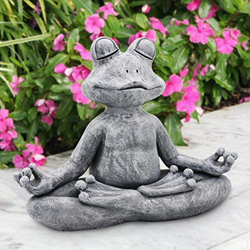 Goodeco Meditierende Frosch-Statue, Gartenfigur, Buddha, Zen, Yoga, Frosch, für den Innenbereich, Zuhause, Garten, Skulptur, Geschenke für Zuhause, Terrasse, Deck, Polyharz, graues Stein-Finish