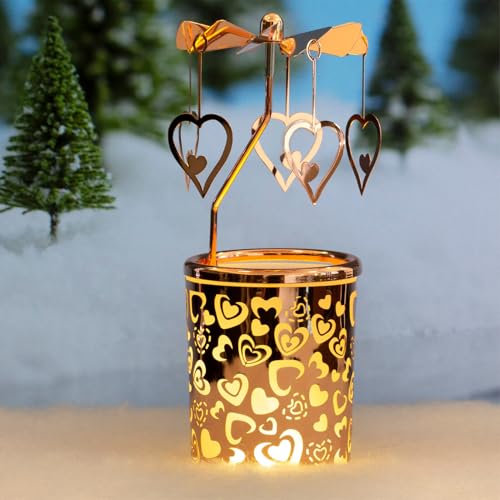 Rotierender Kerzenhalter, Karussell-Teelichter, Kerzenhalter mit Metallaroma, Heimdekoration mit Silberstern-Liebes-Eulenmuster, Geschenk für Hochzeit, Valentinstag, Braut, Frau, Geburtstag(A2