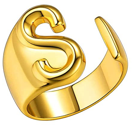 JewelryWe Herren-Damen-Ring mit Gravur Buchstaben A-Z Kupfer Alphabet Schmuck Gold