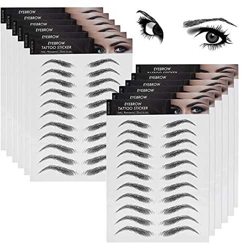 Molain 4D Haarähnliche Augenbrauen Tattoos Aufkleber 12 Blätter Wasserdicht Lang anhaltende Augenbrauen Transfers Aufkleber Peel Off Augenbrauenaufkleber für Grooming (Schwarz Klassischer Stil)