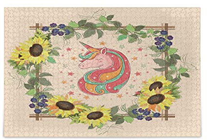 Cooles Sonnenblumen-Einhorn Puzzles 500 1000 Teile für Erwachsene Spielzeug Puzzle Spiel für Mädchen(Jedes Foto kann individuell angepasst Werden)