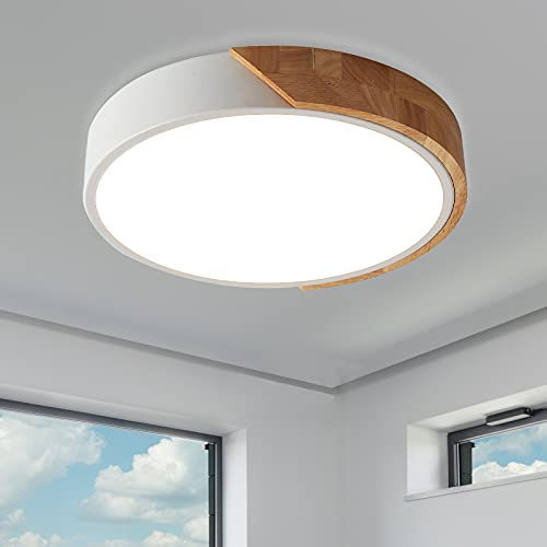 NICEME Led Deckenlampe Holz 24W,Weißes Licht 6500K Deckenleuchte,Led Lampen Deckenlampen Für Wohnzimmer Schlafzimmer Badezimmer Balkon Flur Keller Ø30Cm