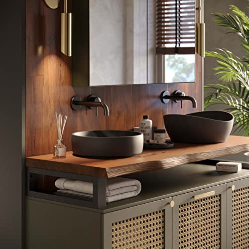 LAMO Manufaktur Waschtischplatte, Holzplatte Waschtisch Baumkante, 100x55 cm (AxB), Dunkel, ohne Montageset, LWP-01-A-004-DI