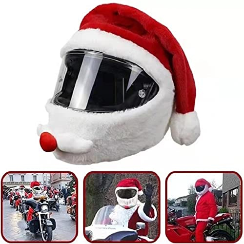 BBDA Couvre-casque de moto du père Noël, couvre-casque de moto en peluche universel, chapeau de Noël, accessoires de casque de moto, cadeaux de Noël, (rouge) joyeux Noël