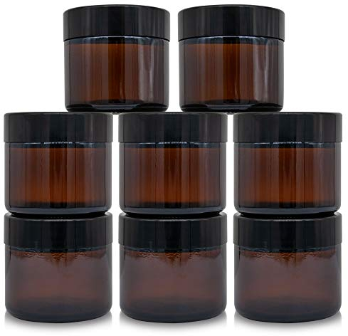 volila Tarros Cosmeticos en Vidrio Ámbar con Tapas - Caja de 12 Piezas de 240ml Cada Una - Botes para Cremas y Lociones con Insertos Blancos, Dispensador Botes de Crema, Botes Vacios Para Rellenar