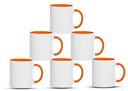 LITTLEBIGTREATS| Inner Colour Sublimation Mugs, Coffee Mugs, Quality Heat Press Printing Mugs, Inner Coloured Mugs for Coffee & Hot Chocolate, Durable & Long Lasting Ceramic Mugs (Pack of 12, Orange)