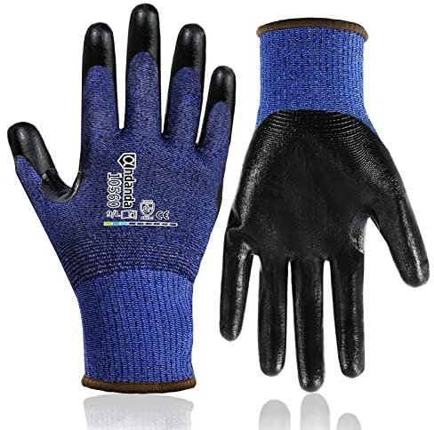 ANDANDA 1 Pair Level 5 Cut Resistant Gloves, PU Coated Safety Work Gloves, Comfort Stretch Fit, Seamless Structure, Work Gloves Suitable for Garde/Construction/Glass Manufacturing/Machinery, Medium