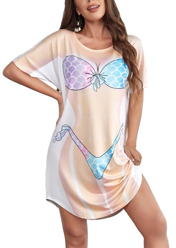 Ekouaer Copricostume Donna Mare Sexy Bikini Cover Up per Spiaggia Party Vacanze Beachwear T-Shirt Fun, Waternixe, XXL
