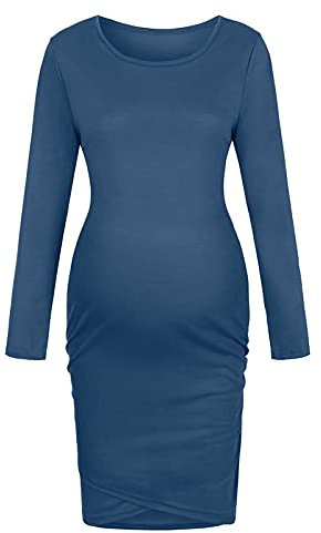 Robe de mariée - Pour femme enceinte - Couleur unie - Longue tenue de maternité - Robe de maternité - Robe de plage à manches longues, bleu foncé, XXL