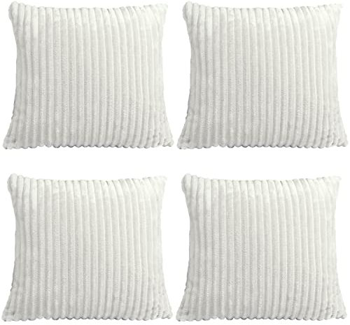 Sienna 4 x Pack of Ribbed Jumbo Cord Stripe Soft Cushion Covers 45 x 45 cm Textured Decorative Reversible Fleece Home Chair Sofa, 18 x 18 - Silver