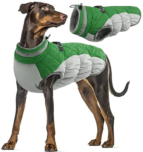 Hundemantel Wasserdicht, Winterjacke Hund Jacke Warm Weste Hundekleidung Winddichte Mantel Fleece Rollkragenpullover Hunde(Grün, XL)