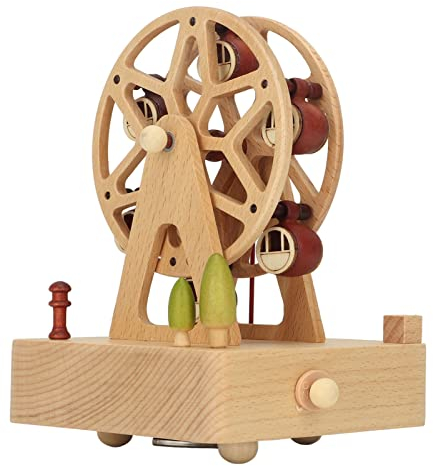 Holz-Spieluhr, Riesenrad-Modell-Spieluhr, Mini-Spieluhr aus Buchenholz, für Weihnachten, Geburtstag, Valentinstag (Quadratischer Boden)