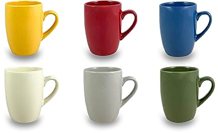 ARCA, Set di 6 Tazze Mug, Realizzate in Ceramica, Semplici e Pratiche, Lavabili in Lavastoviglie, Colori Assortiti, Capacità 340 ml, 8,5x10,5 cm