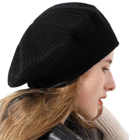 Ailaile Kaschmir Baskenmützen Hüte Frauen Winter Warme Merinowolle Gestrickte Übergroße Beige Beanie, Schwarz, Einheitsgröße