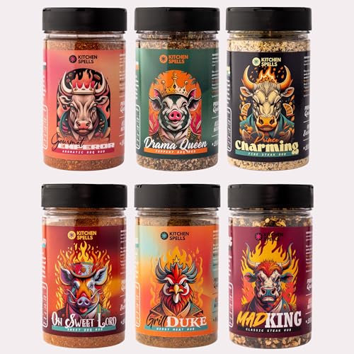 Original BBQ Rub Seasoning Gift Set – 6 Unique Seasoning Blends – BBQ Rubs and Spices for Brisket, Pork, Steak, and More – Perfect Man’s Gift – Smoky, Sweet, Aromatic Flavors – Large Jars
