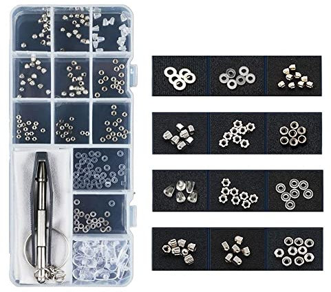 500pcs Glasses Screws With Screwdriver Tweezers Repair Kit, Glasses Screws Replacement With Tweezers Screwdriver Assorted Kit(Silver Screw Nuts)