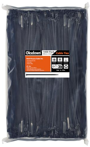 Oksdown 1000 Pack Black Plastic Cable Ties 300mm×3.6mm Heavy Duty Strong Nylon Premium Self Locking 12 inch/30 cm Long Zip Tie Wraps