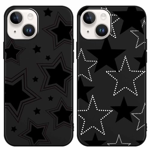 Foonary 2 Pack Black Star Print Phone Case Compatible with iPhone 14/iPhone 13 6.1, Slim Soft Silicone with Fashion Design Aesthetics Pattern Cases, Shockproof Bumper Protector Cover