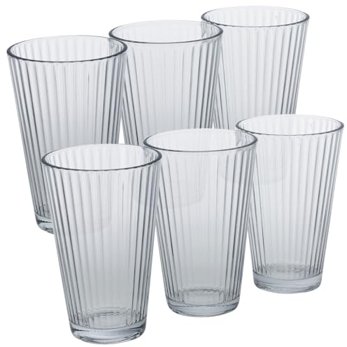 URBNLIVING 300ml Set of 6 Slim Spotty & Lined Transparent Dishwasher Safe Drinking Glasses - Lightweight Glassware Tumblers for Water Juice Cocktail Party Essentials for Home and Events