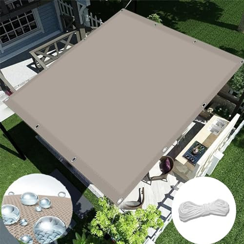 Tenda a Vela Rettangolare 4 x 7 m Protezione Raggi UV 98% Impermeabile Vela Ombreggiante Parasole Corde di Supporto para Pergola, Jardín,Terrazas, Cachi