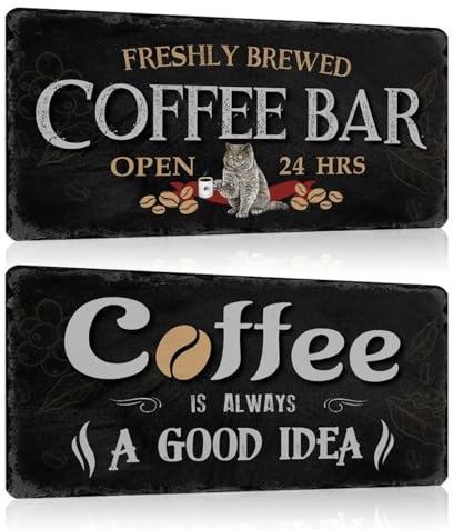 GREENWR 2er Set Kaffee Schilder 15x30cm - Retro Blechschild Coffee Bar mit Spruch Lustig - COFFEE IS ALWAYS A GOOD IDEA - Cafe Metallschild Bild Poster Wanddeko Geschenk für die Küche Kaffeehaus