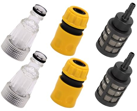 6 Pcs Plastic Pressure Washer Filter Set, Pressure Washer Gun Adapter, Pressure Washer Hose Connector, Washer Inlet Filter 3/4 Inch Connector, Water Pump Suction Filter for 280/380 Intake Hose