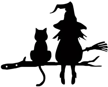 Nxbuynef Metall-Hexen-Silhouette, Gartenkatze, Hexen-Dekoration, Metall-Katzen-Hexenschild, schwarze Metall-Hexen-Silhouette, Rahmendekorationen, Outdoor-Metall-Hexen, Wandbehang, Ornament für Garten,