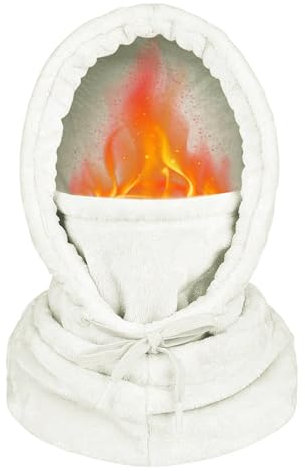 JFAN Wintermütze für Damen Schal MüTZE Set Warme Plüsch-Mütze Hoodie Mütze Kapuzenschal Wintermütze Verstellbar Weiß