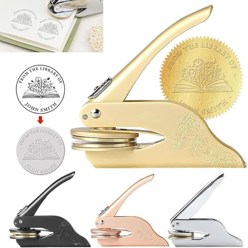 JRLCTECH Benutzerdefinierte Buch Präger, personalisierte Bibliothek Buch Stempel, Hochzeit Einladung Buch Präger Siegel Stempel Stahl benutzerdefinierte Logo Text, Geschenk für Buch Liebhaber