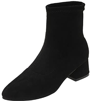 Generico Stivali Polizia Donna Stivaletti da Donna Stivaletti da Donna Autunno Inverno Tacco Basso a Punta in Pelle Scamosciata Slip High Top Confortevole Stivale Donna Eleganti Stivali (Black, 41)