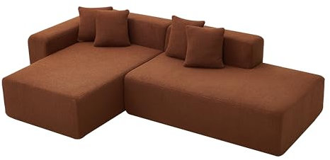 Softa Sofa & Couches, Schlafsofa, Sektionssofa mit Schlaffunktion, Ecksofa, Kompressionssofa für 5 im Wohnzimmer, Schlafzimmer, Sofaset für Wohnlandschaft, Lambswoolsofa Moderne L-förmige, Orange